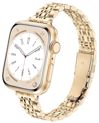 wipalor Slim Stainless Steel Strap Compatible with Apple Watch Straps Women 42mm(Series 11 10) 41mm 40mm 38mm, Metal iWatch Strap, Ladies Band for Apple Watch Series 10 9 8 7 6 5 4 3 2 1 SE-Gold