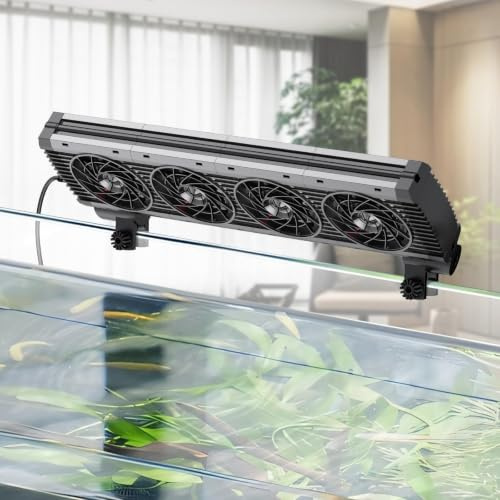 Pawfly Aquarium Kühler, Leiser Aquarium durchlaufkühler, Aquarium Lüfter mit Einstellbarer Geschwindigkeit und Timer, Terrarium Wasserkühler für bis zu 100cm Süß- und Salzwasserbecken (4 Lüfter)