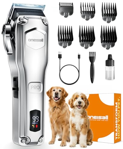 oneisall Dog Clippers for Grooming Thick Hair,Low Noise Dogs Grooming Kit with Detachable Stainless Steel Blade,Dog Shaver for Thick/Matted/Knotted/Fine/Wave/Curly Hair,PC18