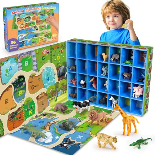 SnapGlowz Farm Animal Toys, 26 Pcs Animals Activities for Toddlers 3-8 Year Old Boys Farm Animals Alphabet Learning Games for Toddlers 3-9 Sensory for Boys Girls