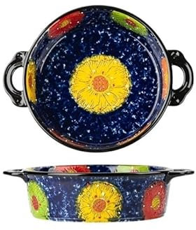 Dh2yjnbf3 Baking Dish 950ml Large Capacity Multifunctional Casserole Dish Ceramic Round Double Ear Vintage Oven Baking Dish Casserole Dish for Oven