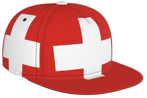 Casquette de baseball imprimée drapeau suisse, chapeau réglable à bord plat, chapeau de soleil pour sports de plein air, noir