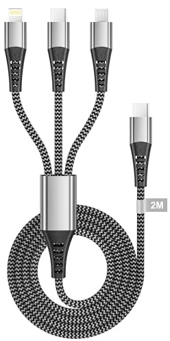 100W USB C Laddningskabel 2M 3 i 1 Snabbladdningskabel i Nylonflätad Utförande med Micro-USB USB-C och Lightning Kontakter för iPhone, Android, Galaxy | Universal nylonkabel laddare flera ändar med Micro USB typ C Lightning-kabel för iPhone Galaxy Android Huawei Xiaomi