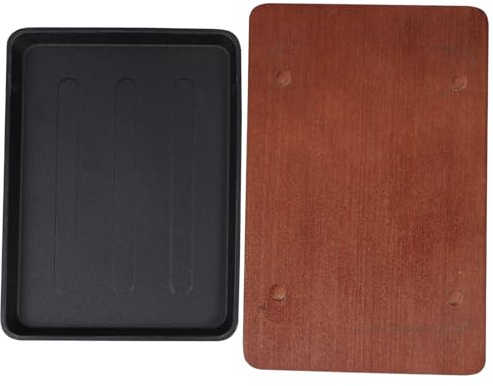 FUNOMOCYA Plancha Cuadrada De Hierro Fundido 23.2x17.5 Cm Con Base De Madera Sartén Para Bistec y Fajitas Resistente Barbacoa Cocina Teppanyaki Cena Familiar