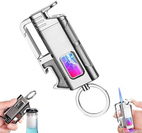 BXFFFCEO Briquet Porte-clés en métal, Briquet Coupe-Vent réglable, Gonflable, avec décapsuleur, Porte-clés et lumière LED Froide, for la Survie en extérieur(C)