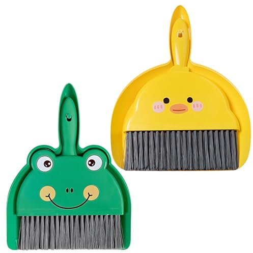 Mini Dustpan and Brush Set, Small Dustpan and Brush for Home Car Camping, Compact Cleaning Tools for Table Desk Keyboard Pet Cages, 2 Pack Plastic Dust Pan and Brush