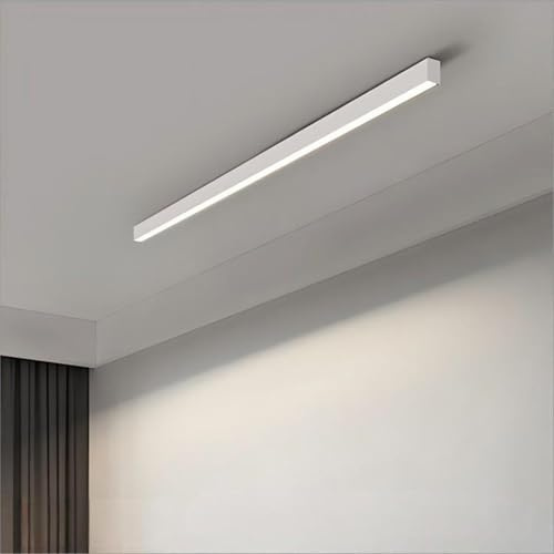 TZSMUM LED Modern Schlicht Deckenleuchte Ultra Dünn Deckenlampe Rechteckig Design Dekorative Deckenleuchten Lange Lichtleiste Aluminium für Wohnzimmer Schlafzimmer Küche (Weiß-Neutrales Licht,150cm)