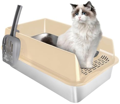 Belfoyer Bac à Litière pour Chat Fermé avec Pelle – Maison de Toilette pour Chats et Chatons, Anti-Odeurs, Nettoyage Facile, Grande Caisse de Litière avec Couvercle Amovible et Rebord Haut(WX20403)