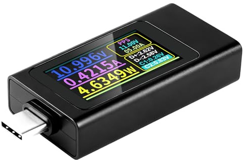 USB C Tester Meter DC4-30V 12A USB C Power Meter Digital Multimeter Type C IPS Display Voltage Current Meter Supports PD/QC 2.0 3.0/MTK Multiple Fast Charging Protocols KWS-X1