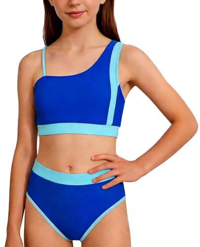 Happy Cherry - Bikini Niña Deportivo Tankini Niñas Infantil Verano Bañador Natación Adolescente 2 Piezas Conjunto de Traje de Baño para Playa Surf Bikinis Chica con Crop Top Braga - 9-10 Años Azul