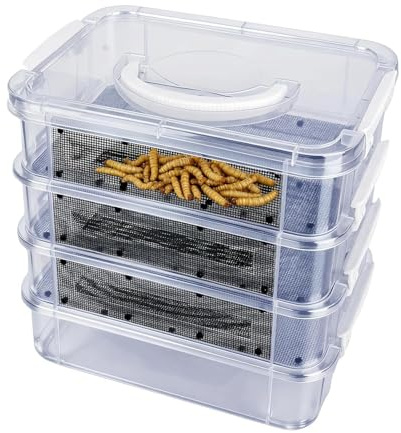 Recipiente para de la Harina Kit de Hábitat de Malla de 4 Niveles con Asa | Granja para de la Harina Para Petauro del Azúcar, Reptiles, Aves, Pollos, Lagartos, Dragones Barbudos y