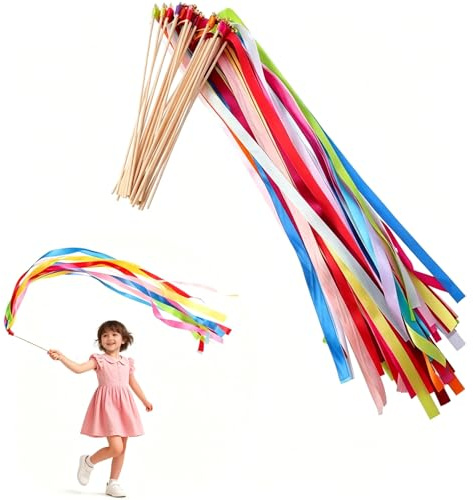 20Pcs Streamers Ribbon Wands with Bells Fairy Stick Wedding Streamers