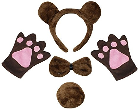 Petitebelle Bär Stirnband Fliege Schwanz Handschuhe 4-teilig Kinder Kostüm (Braun, Einheitsgröße)