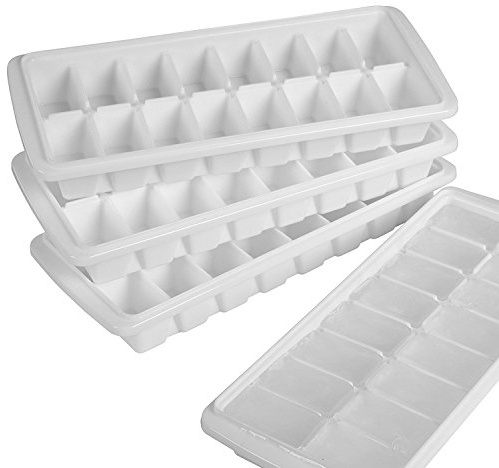 4 Pack 64 Slots White Stackable Ice Cube Tray for Freezer - Easy Release Icecube Making Tray Bin - Rectangular Plastic Large Ice Tray molds for Iced Coffee, Cocktails & Baby Food - BPA FREE