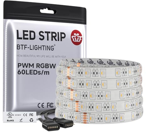 BTF-LIGHTING RGBWW 5050SMD 4 Farben in 1 LED 5m 60LEDs/M LED Streifen 24V | RGB+Warmweiß (2700K-3000K) RGBW Mehrfarbiges LED-Leuchtband IP65 Wasserdicht Weiß PCB Für Innendekorationen