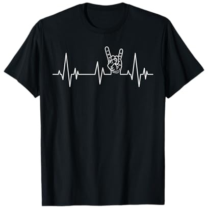 Rocker Herzschlag Puls EKG French Gabel Konzert Rockmusik T-Shirt