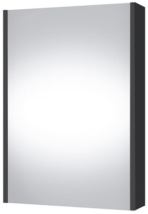 Planetmöbel Spiegelschrank Bad 50 cm, Badezimmerschrank, Aufbewahrungsschrank mit Tür und 2 Glasregalböden, 47,6 x 67,6 x 13,8 cm, Anthrazit Matt