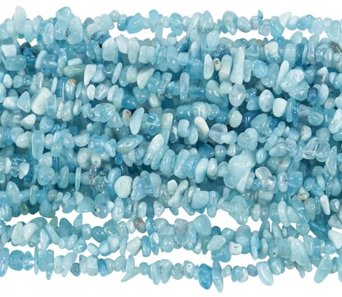 Kristall Splitterperlen zum Basteln (150cm, 2 Stränge), 5-8mm Edelstein Perlen mit 1mm Bohrung, Unregelmäßige Naturstein Chips für DIY Schmuck, Aquamarin