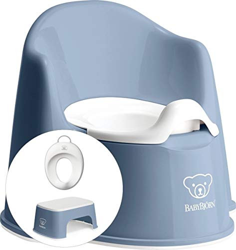 BABYBJÖRN Töpfchentraining Startpaket: Topfstuhl, Tritthocker und Toilettensitz – graublau weiß