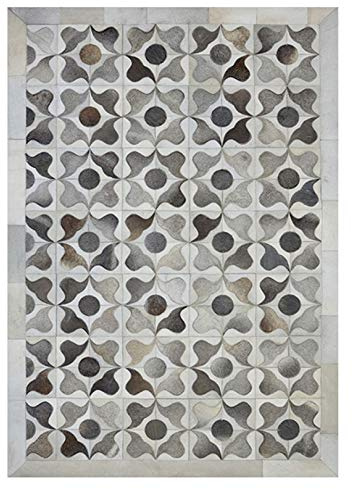 QHF Alfombra de Cuero Real para Sala de Estar, Alfombra de Cuero de Vaca Natural para Dormitorio, Alfombra geométrica Rectangular para Silla de computadora (100% Cuero de Vaca Real)