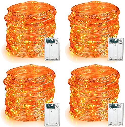 BrizLabs Orange Herbst Deko Lichterkette 4 Stück 6M 60 LED Innen Halloween Lichterkette Batteriebetrieben Erntedankfest Deko Micro Kupferdraht Lichterketten für Weihnachten Schlafzimmer Feste Hochzeit