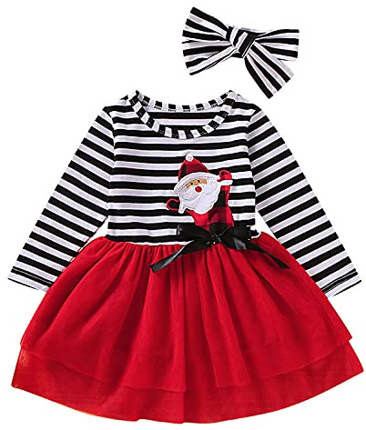 Completi per Halloween da bambina 5-6 anni Gonne da principessa a righe con Babbo Natale a maniche lunghe con fascia per capelli Completi Red-babbo Natale 130 5-6 anni