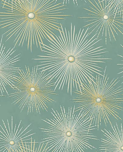NextWall Star Burst Geo Mid Century Peel and Stick Wallpaper (Teal & Metallic Gold)