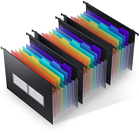 ThinkTex Plastic Expanding Hanging File Folders, 7 Innovative 1.2 Accordian Pockets, Large Capacity, Multi-Color Tabs, Letter Size for Filing Cabinet - 3 Packs