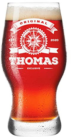 Vaso de Cerveza Leonardo de 0,5 l con Grabado para Hombres, diseño Original Exclusivo, Vaso para Trigo, Cerveza Blanca, Cerveza de almacén