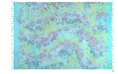 SAIVONA Pareo Sarong Donna Gonna Avvolgente Come Asciugamano o Vestito Avvolgente Produzione Batik Artigianale del Commercio Equo e Solidale Donna Blu Turchese