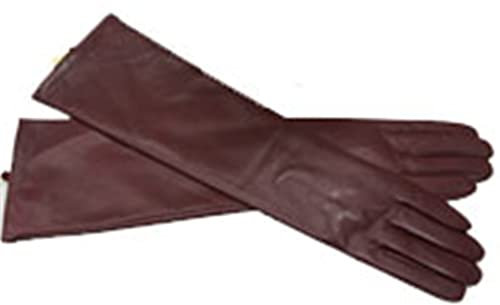 Damen-Handschuhe aus Schaffell, Leder, lange Handschuhe, Dunkelrot, 7 1/2
