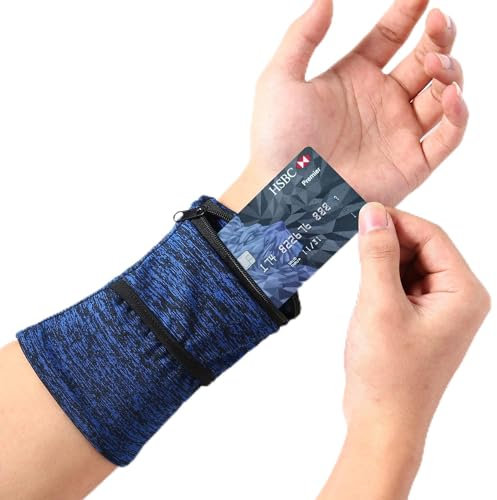 Handgelenk Beutel, Sport Handgelenktasche mit Reißverschluss, für Laufen, Joggen, Spazieren, Gassi gehen, Fahrrad und Yoga etc (Royal Blue, L)
