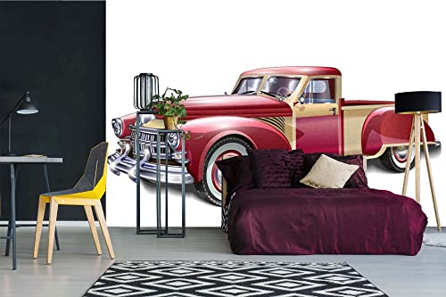 Vlies Fototapete ROTES RETRO AUTO 375 x 250 cm (inkl. Kleister) - Vlies Tapete, Wandtapete, Wandbilder - Tapete für Wohnzimmer Schlafzimmer, Büro, Küche - Montagefertig