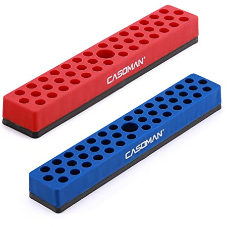 CASOMAN 2PCS 1/4 Hex Bit Organizer with Magnetic Base - Red & Blue, 86 Hole Bit Organizer with Strong Magnetic Base