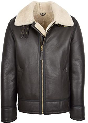 Divergent Retail DR168 Herren Top Gun Style Schaffell Jacke Braun, weiß, M