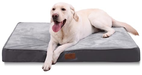 Jaspuriea Large Orthopedic Dog Bed with Washable Cover, Grey, 105x70x10cm | Waterproof Dog Crate Matress, Anti-Slip Dog Mat with Removable Cover, Deluxe Flannel Pet Pillow, Dog Bedding Furniture