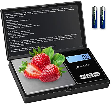 Taschenwaage Feinwaage 1000g/0.1g Digitalwaage Goldwaage Präzisionswaage mit LCD-Anzeige und Tara-Funktion,Feinwaagen mit 7 Einheiten für Küche, Kaffee, Schmuck (2 Batterien enthalten).