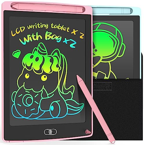 LEYAOYAO 2 Pack LCD Writing Tablet 8.5inch with Bag - Colorful Screen Doodle Pad Drawing Board Learning Educational Toy - Gift for Kids 3-6 Years Old Girl Boy (Blue+Pink)