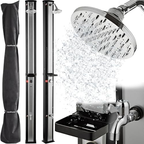 holz4home® Solardusche Gartendusche I 40L Fassungsvermögen I Aussendusche mit Warmwasser bis 60°C I Outdoordusche für Garten & Pool inkl. Schutzhaube & Wasserhahn