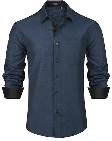 HISDERN Camisa de manga larga para hombre, corte recto, para traje formal, trabajo, bodas, ocio, fiestas, abotonada hasta el cuello, XXL