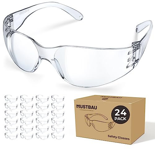 Mustbau Schutzbrille Transparent 24pcs,ANSI,AUS,CE,UV380-Zertifizierung, Augenschutzbrille Sicherheitsbrille Laborbrille, Durchsichtigen Anti-Beschlag Gläsern