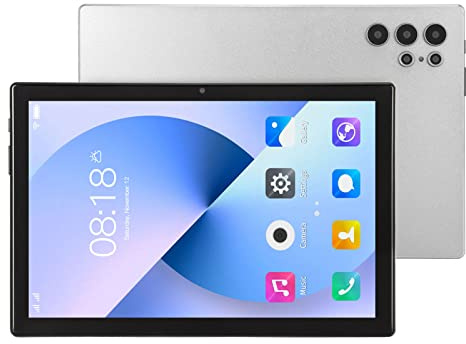 Airshi HD Tablet, Dual SIM Card 100-240V UK Plug 8 24MP Dual Camera 128GB ROM Glonass 5G Tablet for Work (Silver Grey)
