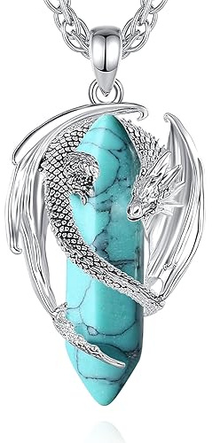 CELESTIA Drachen Kette Herren mit Türkis Kristall Anhänger Halskette Frauen Mittelalter Gothic Schmuck Geschenke für Ihn Männer Partner Vatertags