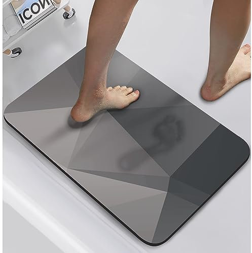 oeeo Tappetino da bagno antiscivolo, 40 x 60 cm, assorbente in pietra, ad asciugatura rapida, diatomite lavabile, grigio