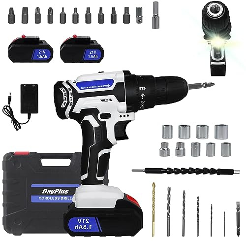 Qimu Akkuschrauber Set 21V Akku-Bohrschrauber Akkubohrer mit 2×1,5Ah Akkus, LED Licht, 2 Geschwindigkeitsstufen, 25+1 Drehmomentstufen, 45Nm Akku Bohrmaschine Schrauber mit 26tlg Zubehör,Kit-Kasten