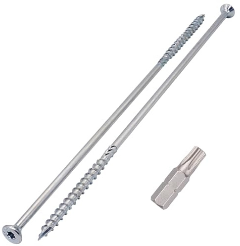 SKIR'CO (4 piezas) Tornillos para madera de acero galvanizado 8,0 x 300 mm, tornillos Torx de cabeza avellanada, tipo 17, tornillos para aglomerado