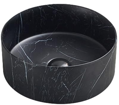 BAYSTONE® Countertop Basin for Bathroom and Cloakroom Hand Wash Basin Sink Black Marble, Round 301 x 301mm