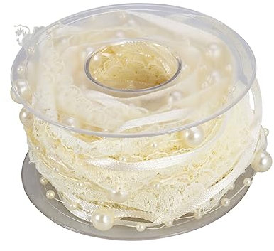 STOBOK Dekoratives Satin Organza-band Mit Perlenstrang Beige Winterliche Schneeflockenverzierung Langlebig Vielseitig Für Hochzeit Weihnachtsdeko Bastelprojekte Geschenkverpackung Scrapbo