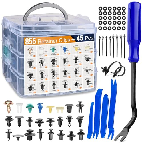 GOOACC 900Pcs Plastic Rivets and Auto Body Fasteners Assortment -24 Most Popular Sizes Nylon Bumper Clips with 10 Cable Ties for GM, Ford, Chrysler, Toyota, Honda, Nissan, Mazda, Chevy, Jeep, etc.