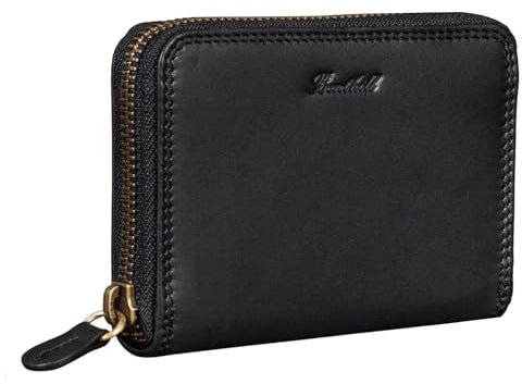 Benthill Geldbörse Damen Klein Echt Leder | Geldbeutel mit RFID Schutz | Flaches Slim Portemonnaie mit Reißverschluss & 6 Kartenfächer, Farbe:Schwarz